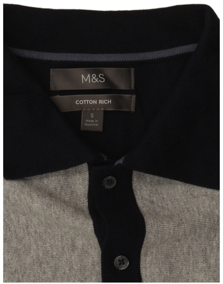 Marks & Spencer Męski sweter polo, mały, granatowy, z blokami kolorów