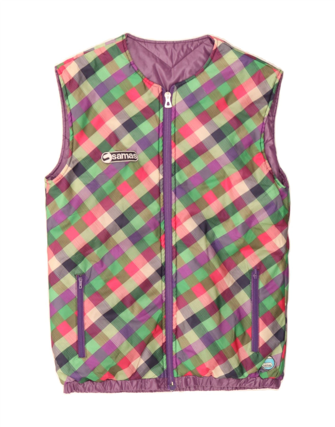 SAMAS Womens Padded Reversible Gilet UK 12 Medium  Multicoloured Check Vintage Samas and Second-Hand Samas from Messina Hembry 