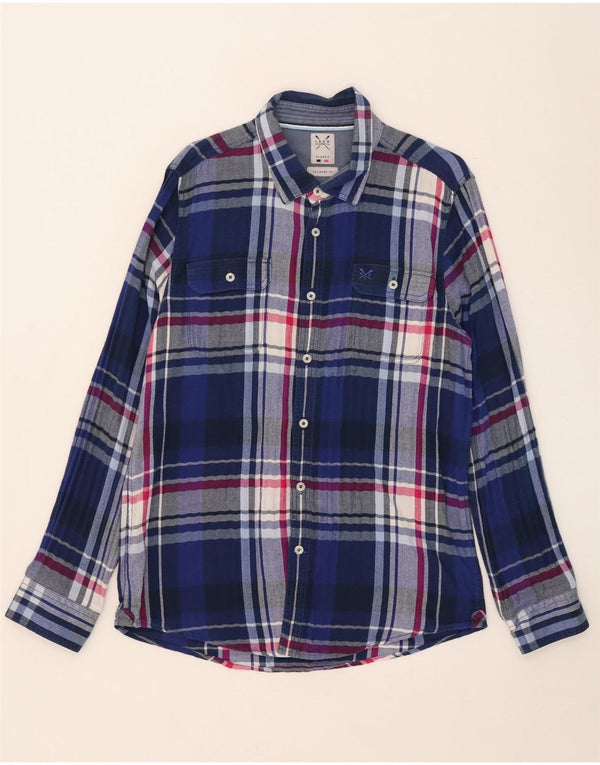 Crew Clothing Męska koszula flanelowa o dopasowanym kroju XL, bawełniana w niebieską kratkę