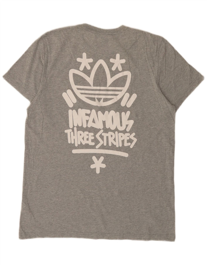 Adidas Męska koszulka z trzema paskami z grafiką, duża, szara, nakrapiana bawełna