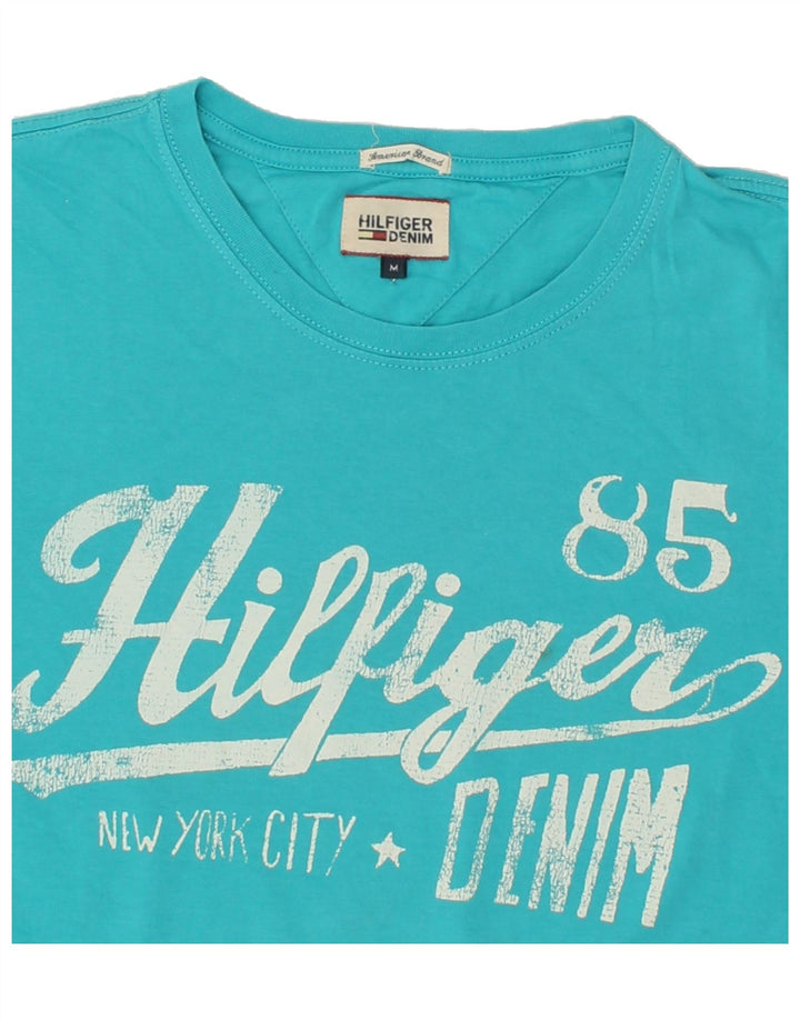 TOMMY HILFIGER Mens Graphic T-Shirt Top Medium Turquoise Cotton Vintage Tommy Hilfiger and Second-Hand Tommy Hilfiger from Messina Hembry 