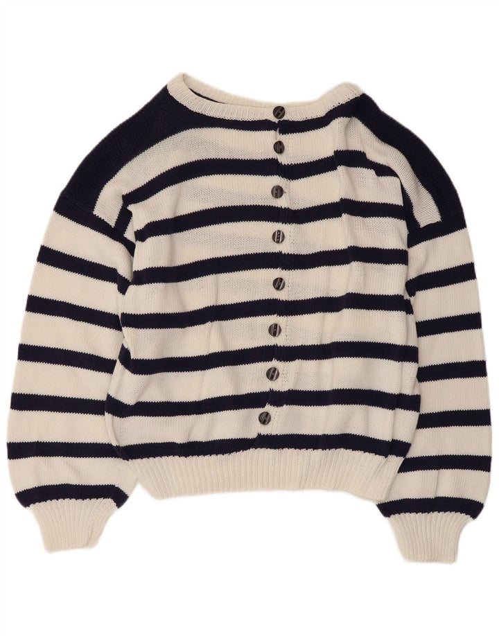 Sweter damski VINTAGE z dekoltem w łódkę UK 14, duży, granatowy, morski