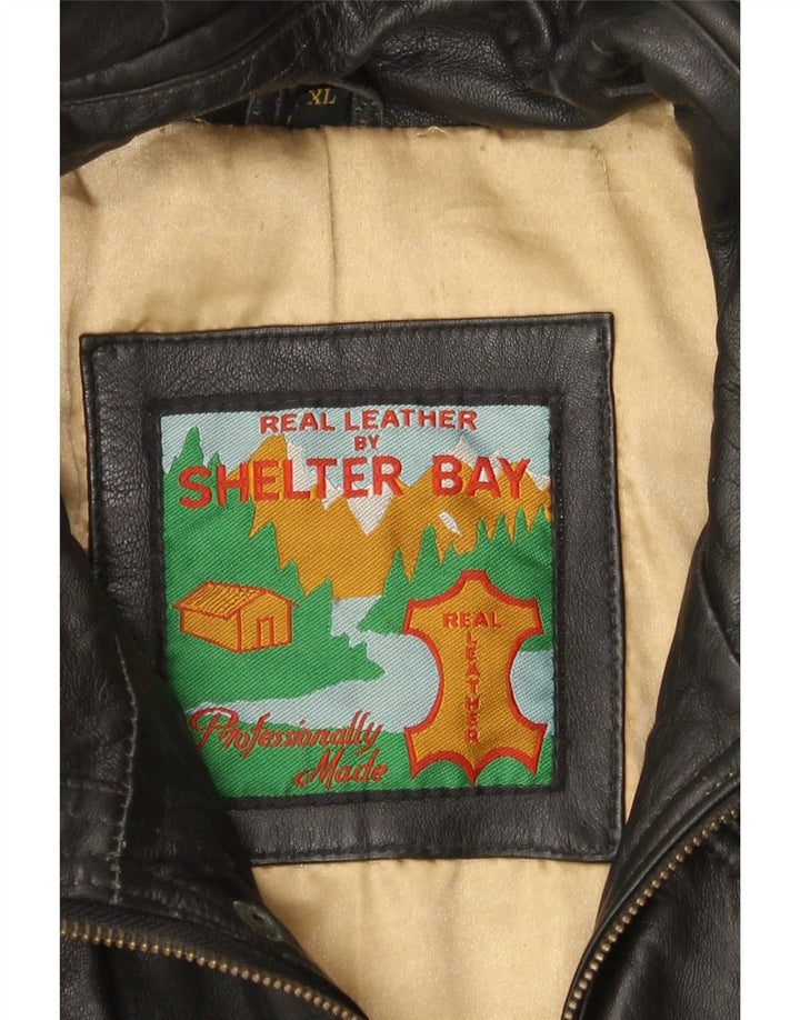 Męski płaszcz skórzany Shelter Bay UK 42 XL, czarny