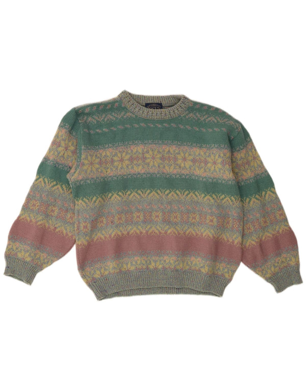 Sweter damski w stylu vintage z dekoltem w łódkę UK 14, duży, wielokolorowy Fair Isle