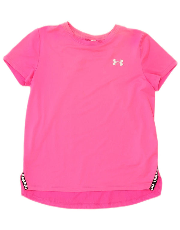 Dziewczęca koszulka z grafiką Under Armour 9-10 lat, średni różowy poliester