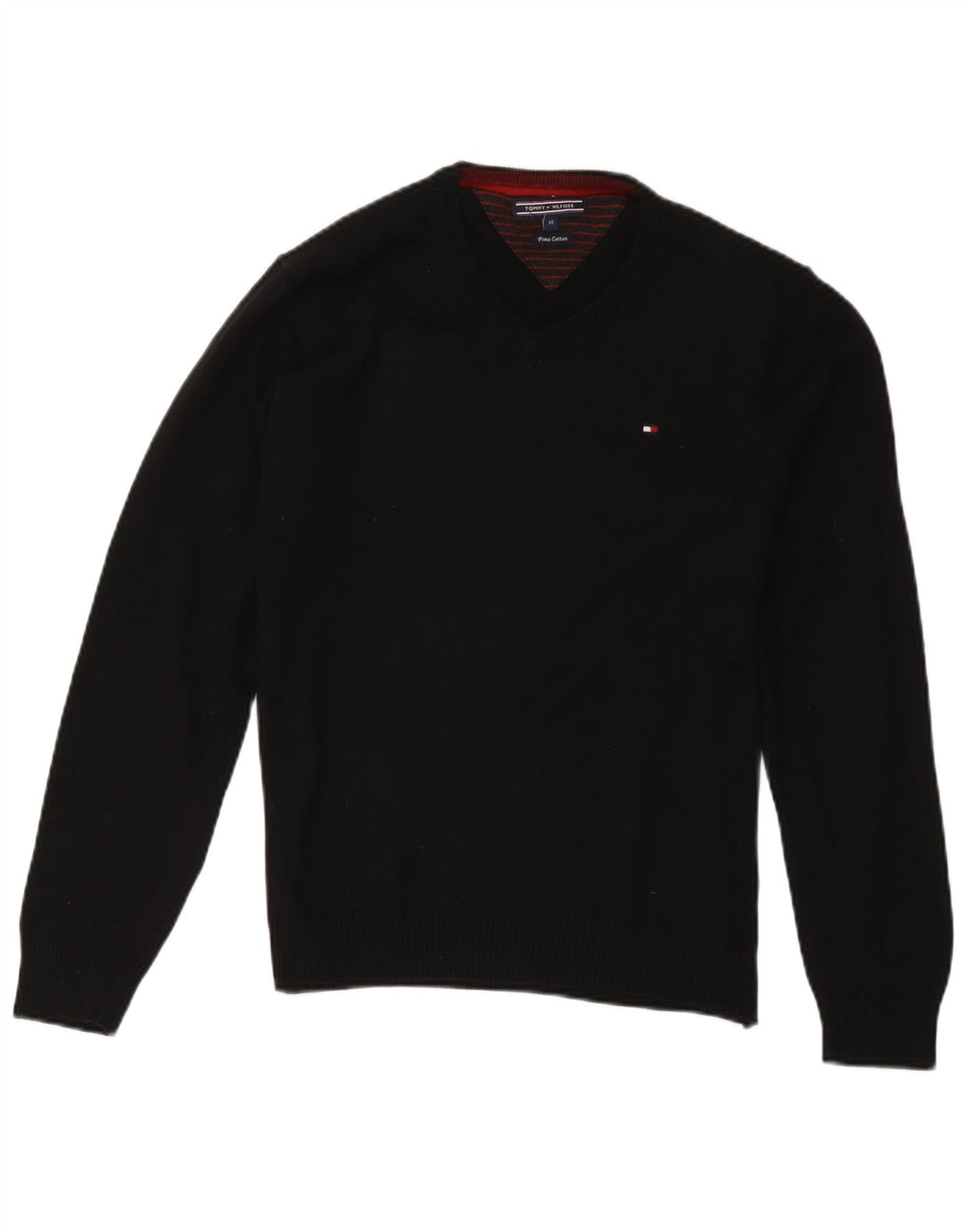 Męski sweter Tommy Hilfiger z dekoltem w kształcie litery V, średniej wielkości, czarny, bawełniany