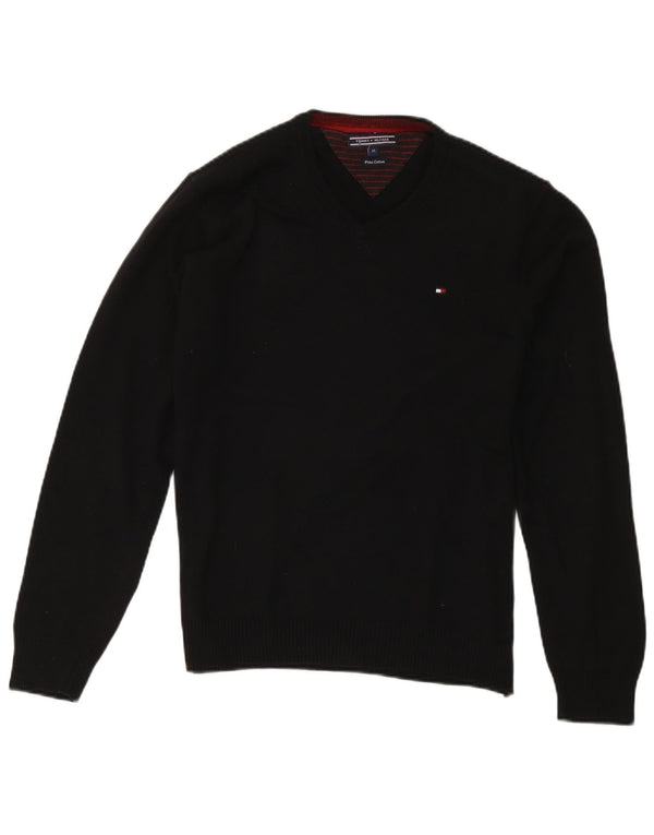 Męski sweter Tommy Hilfiger z dekoltem w kształcie litery V, średniej wielkości, czarny, bawełniany