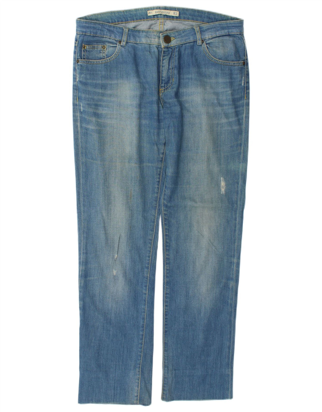 Damskie jeansy Zara w trudnej sytuacji, proste EU 40, średnie, W30, L29, niebieska bawełna
