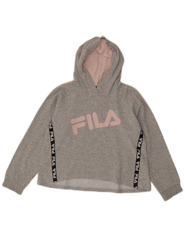Damska bluza z kapturem Fila Crop Graphic UK 16, duża, szara bawełna z blokami kolorów