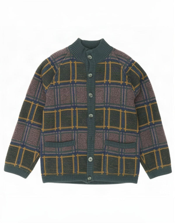 Dwustronny sweter męski w stylu vintage, średni zielony moher w kratkę