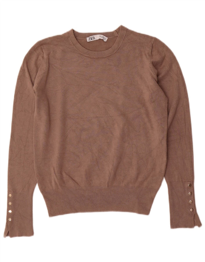 Damski sweter z okrągłym dekoltem Zara UK 12 Średni brązowy wiskoza