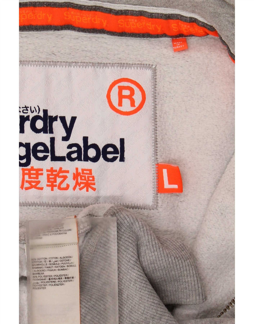 Męski sweter z kapturem i zamkiem Superdry, duży, szary, bawełniany w cętki