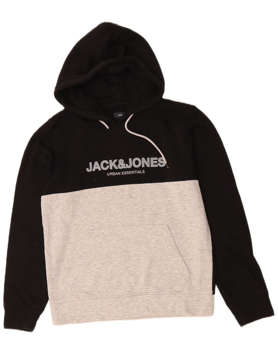 JACK & JONES Męski sweter z kapturem i grafiką, mały, czarny, bawełniany w bloki kolorów