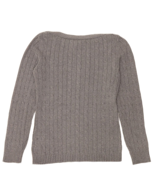 RALPH LAUREN Damski sweter z dekoltem w łódkę, UK 14, średnioszary, bawełniany