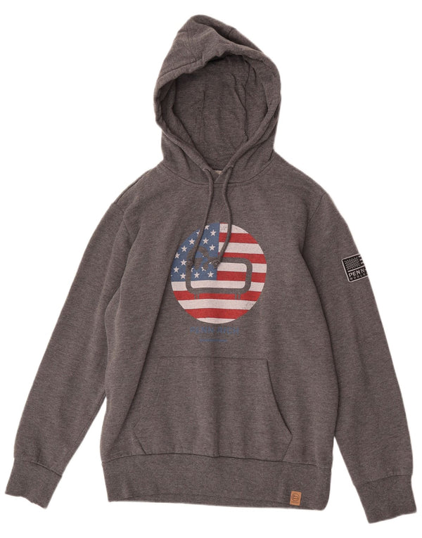 Damski sweter z kapturem Woolrich Penn-Rich Graphic, duży, szary, bawełniany