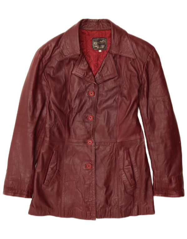 Vintage Womens 4 Button Leather Blazer Jacket UK 10 Small Burgundy