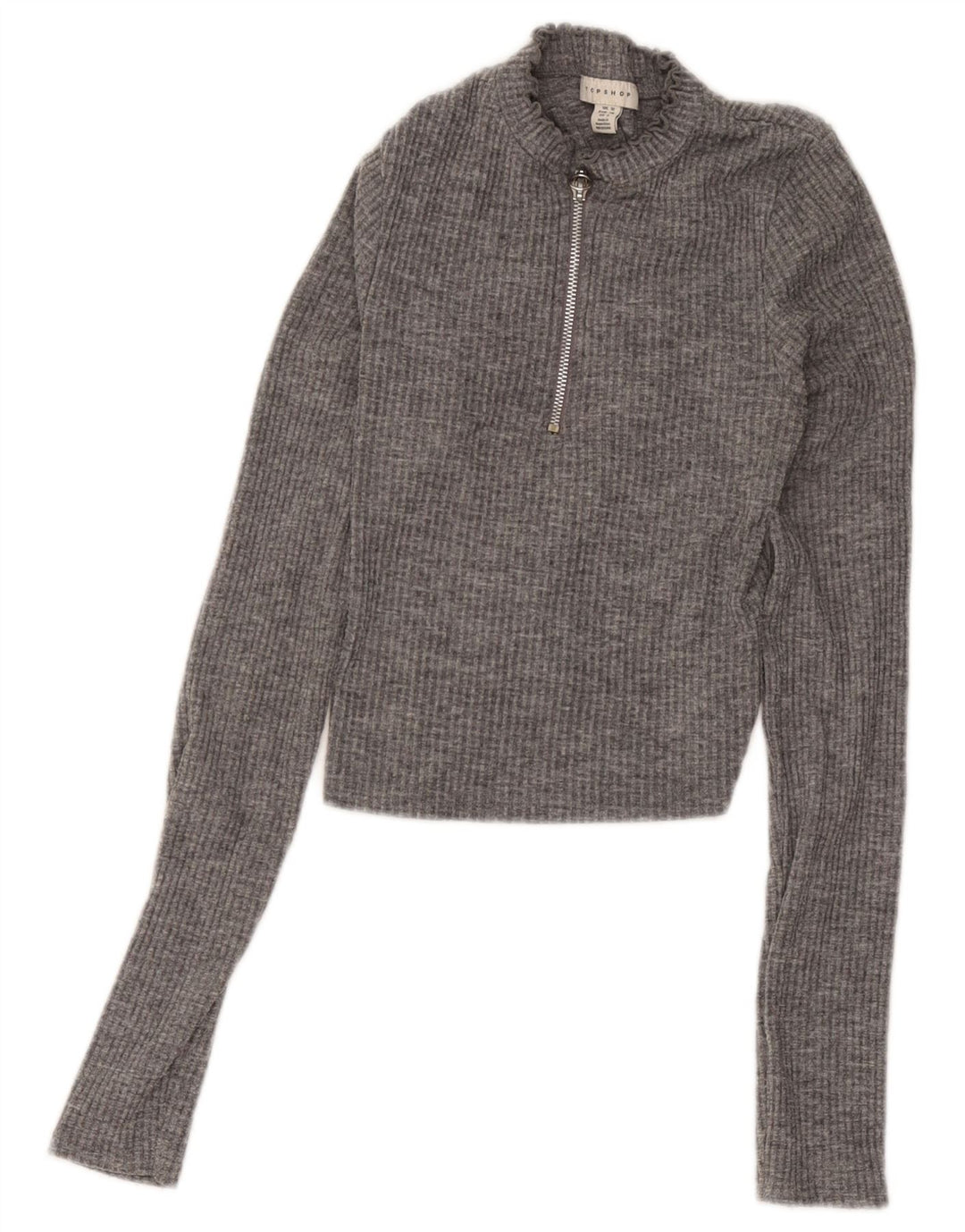 Topshop damski krótki top z zamkiem błyskawicznym UK 10, mały, szary, nakrapiany poliester