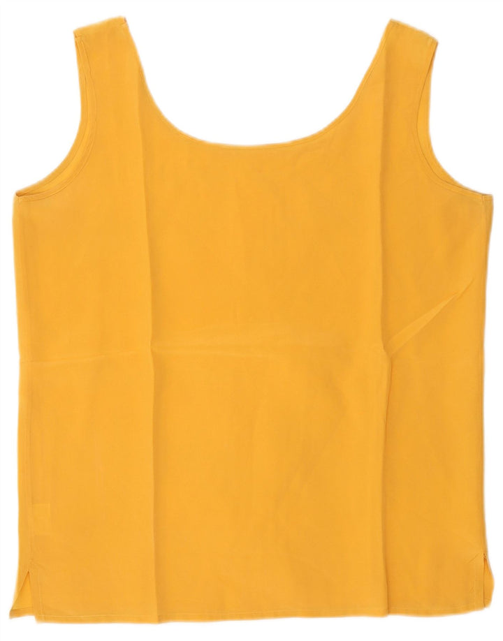 Vintage damski krótki top bez rękawów UK 12, średni żółty jedwab