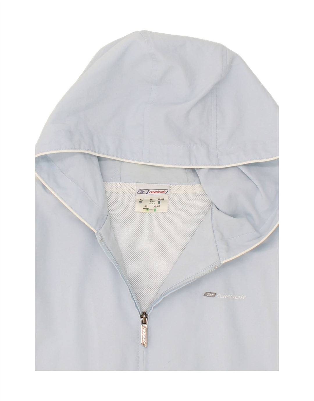 REEBOK Womens Hooded Tracksuit Top Jacket UK 16 Large Blue Polyester Vintage Reebok and Second-Hand Reebok from Messina Hembry 