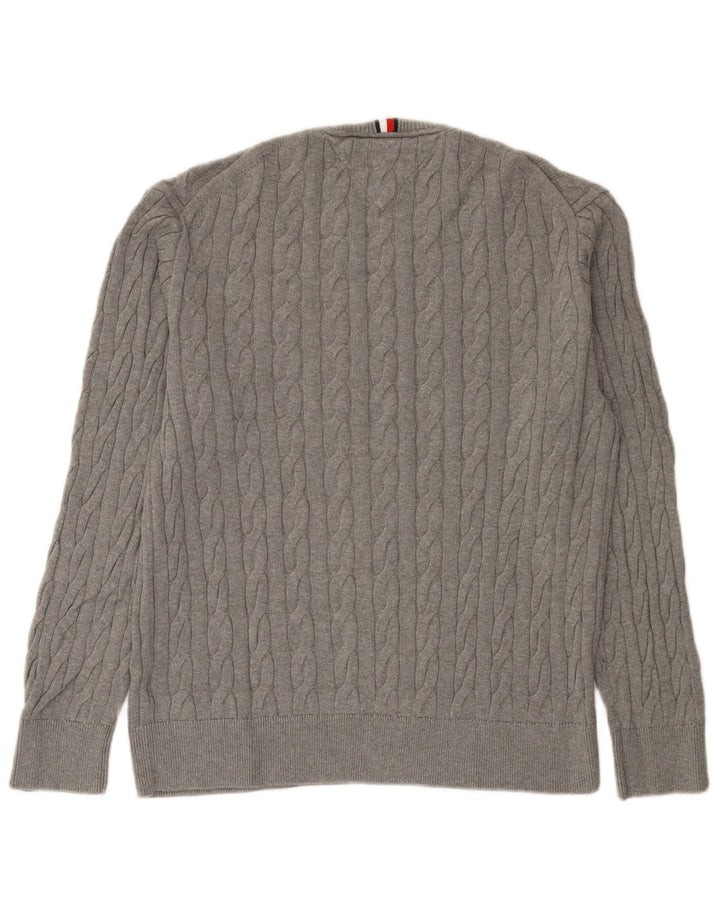 Męski sweter z okrągłym dekoltem Tommy Hilfiger, średnioszary, bawełniany