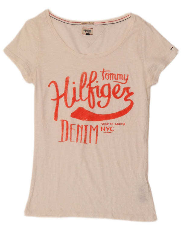 Damska koszulka z grafiką Tommy Hilfiger Top UK 8 Small White Cotton