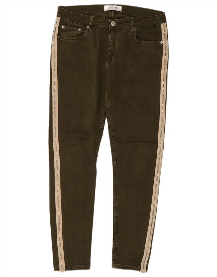 Damskie jeansy slim fit Zara EU 40 Medium W30 L27 Khaki, blok kolorów