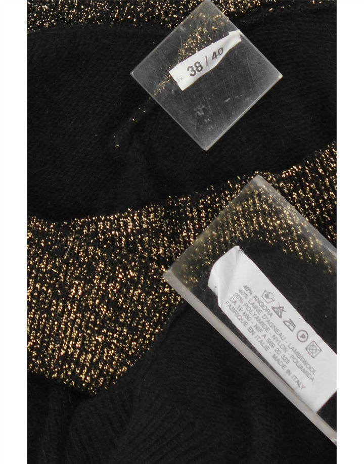 Sweter damski w stylu vintage z dekoltem w kształcie litery V, EU 38/40, średni czarny, blok kolorów