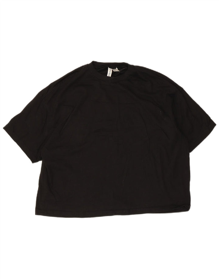 Damski T-shirt H&M Crop Top UK 14, średni czarny, bawełniany