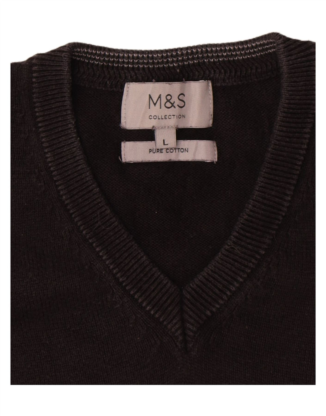 Marks & Spencer Męski sweter z dekoltem w kształcie litery V, duży, czarny, bawełniany