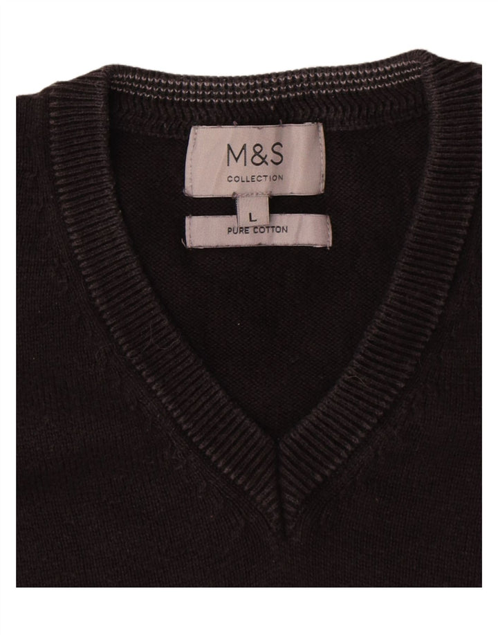 Marks & Spencer Męski sweter z dekoltem w kształcie litery V, duży, czarny, bawełniany