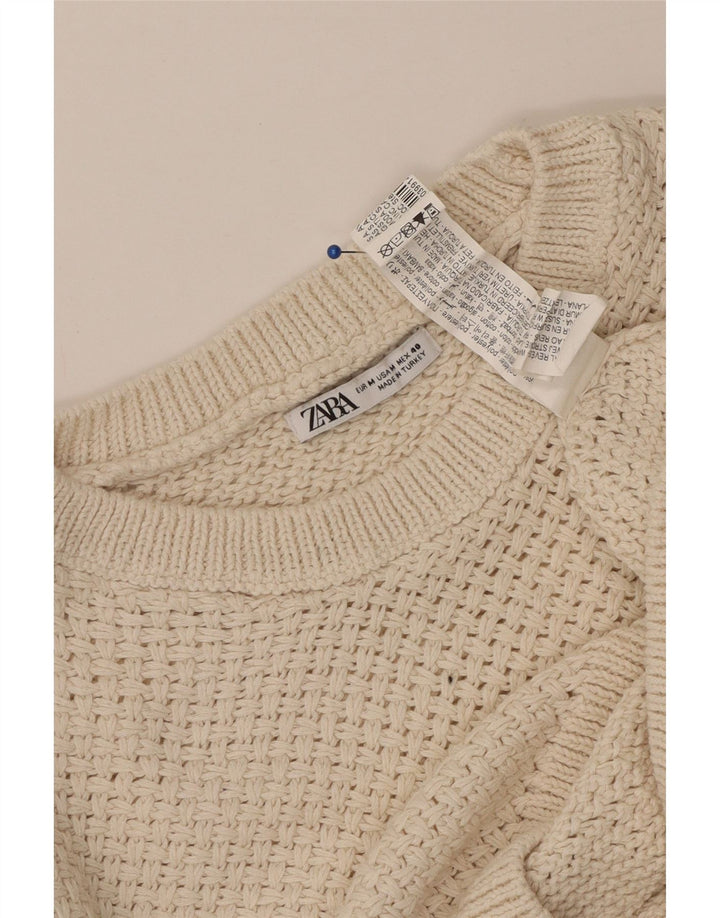 Męski sweter z okrągłym dekoltem ZARA, średni beżowy poliester