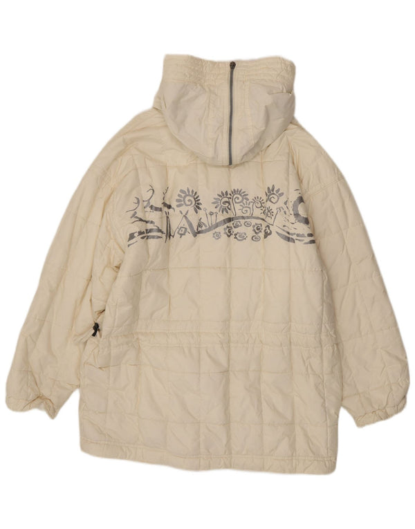 Vintage damski, oversize'owy, ocieplany płaszcz UK 10, mały, biały, poliester Paisley