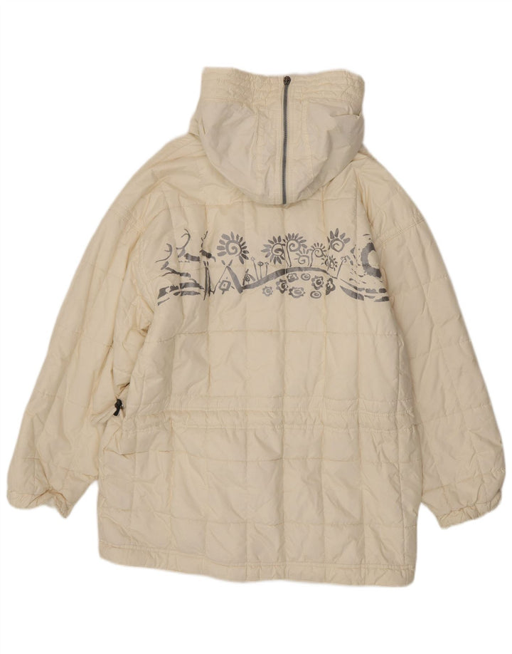 Vintage damski, oversize'owy, ocieplany płaszcz UK 10, mały, biały, poliester Paisley