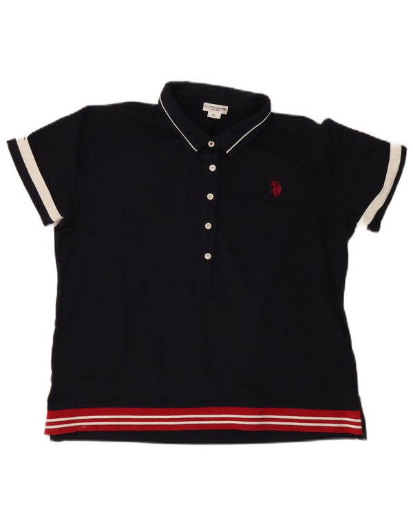 US Polo Assn. Damska koszulka polo UK 18 XL, granatowa, z blokami kolorów