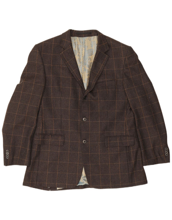 Vintage męska marynarka zapinana na 3 guziki IT 54 2XL brązowa kaszmirowa kratka