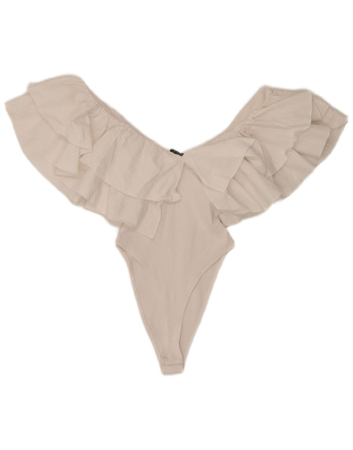 Damskie body z falbanką Zara UK 8 Small, biała bawełna