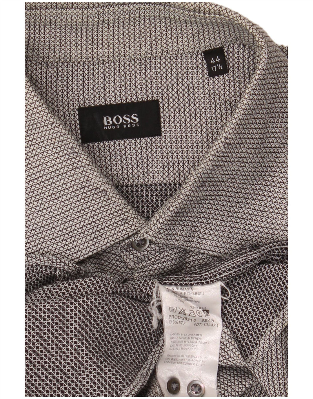 Męska koszula flanelowa HUGO BOSS Rozmiar 17 1/2 44 XL Szara, geometryczna bawełna