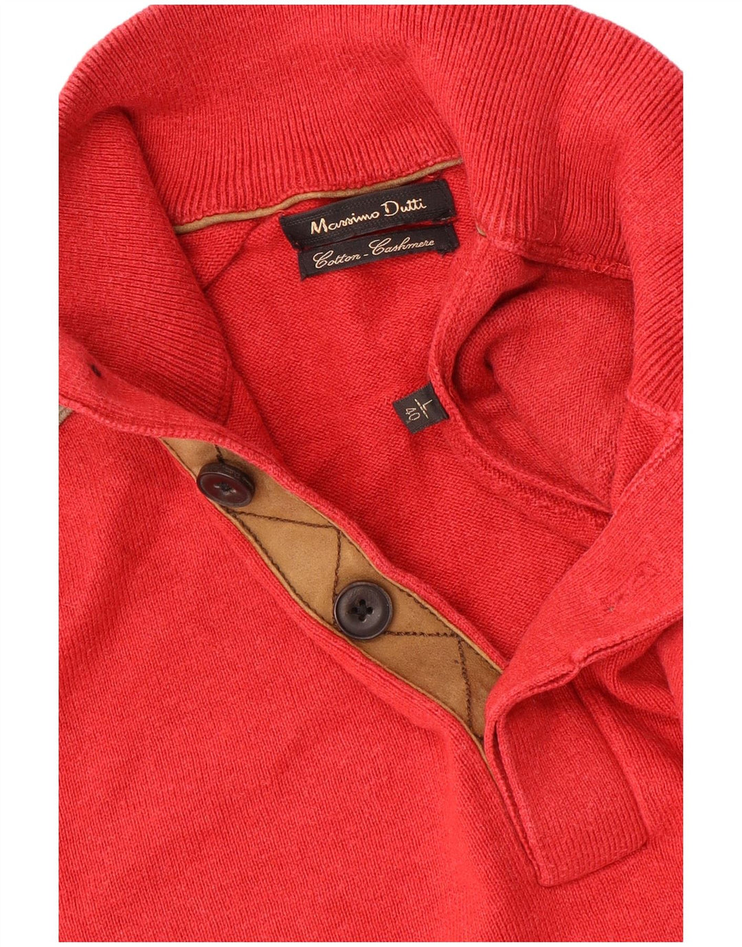 Męski sweter zapinany na guziki Massimo Dutti, duży, czerwony, bawełniany w bloki kolorów