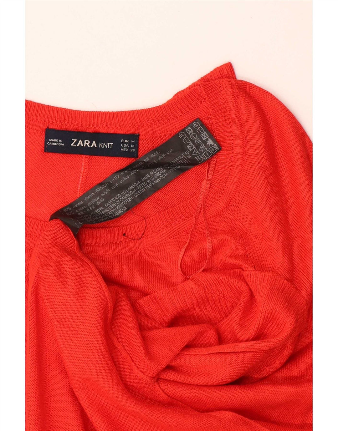 Damski sweter oversize Zara z dekoltem w łódkę UK 14 Średni pomarańczowy wiskoza