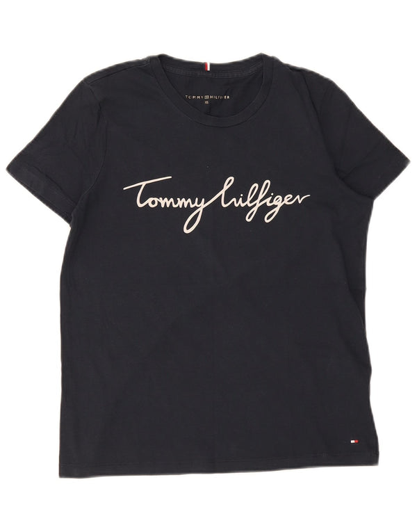 Damska koszulka z grafiką Tommy Hilfiger Top UK 6 XS, granatowa, bawełniana