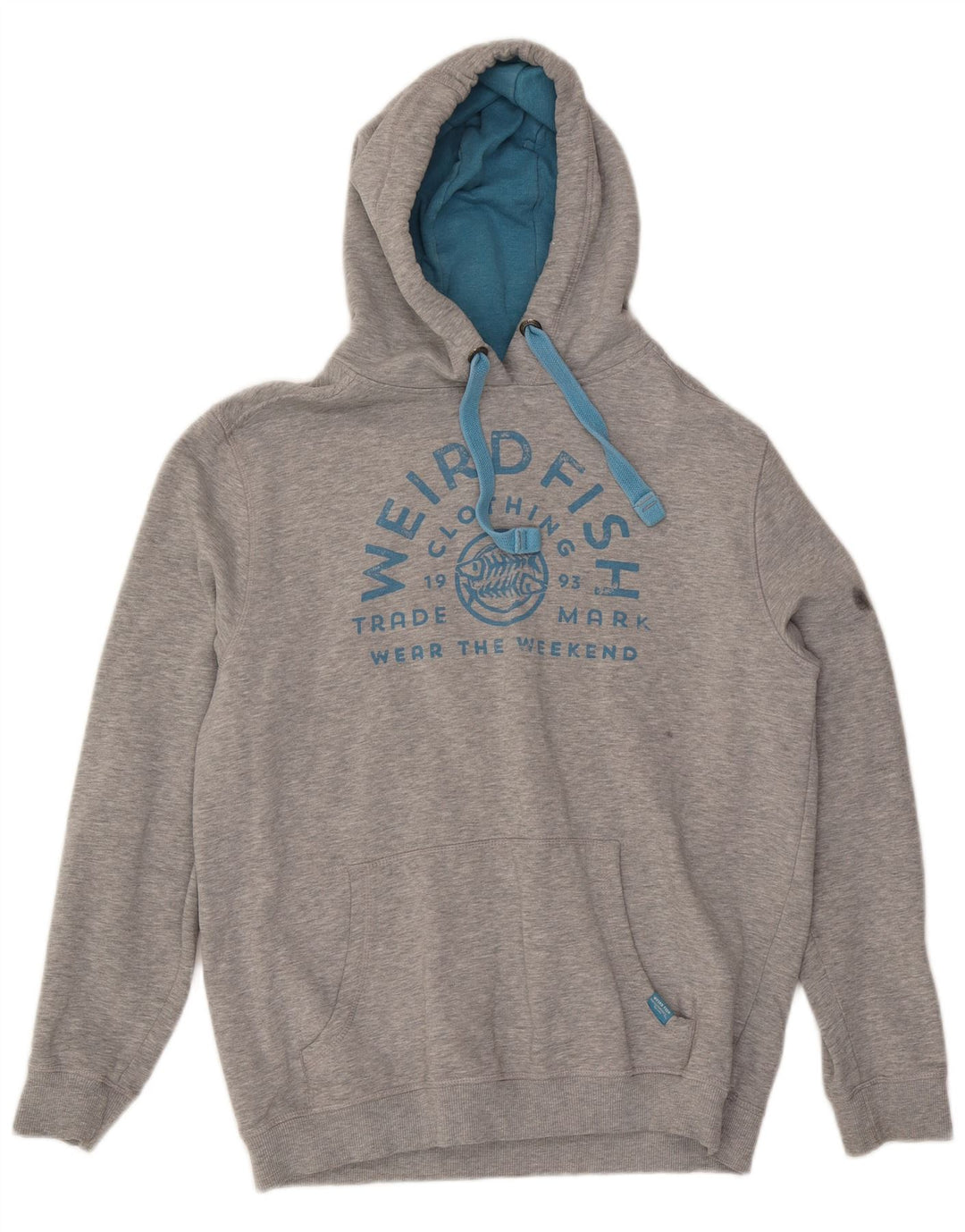 Męski sweter z kapturem Weird Fish z grafiką, duży, szary, nakrapiany