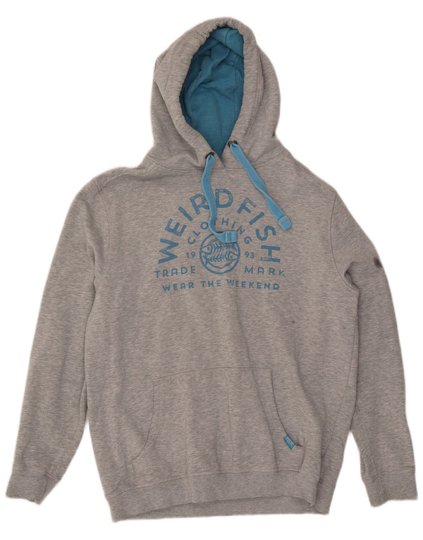 Męski sweter z kapturem Weird Fish z grafiką, duży, szary, nakrapiany