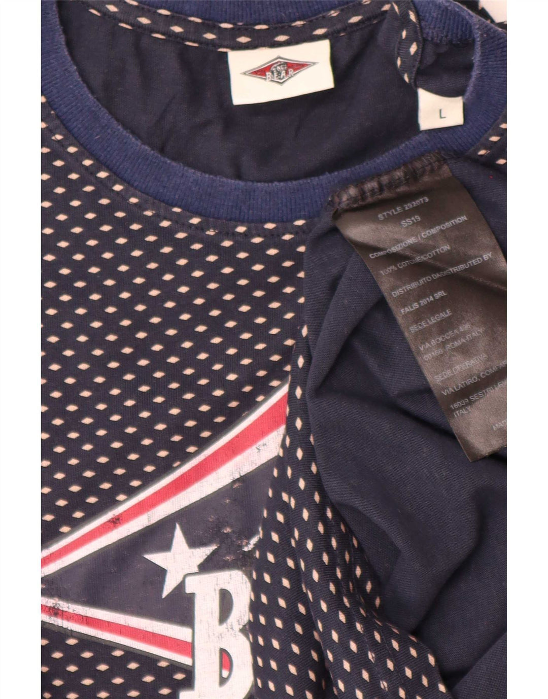Męski T-shirt z grafiką Bear, duży, bawełniany w granatowe cętki