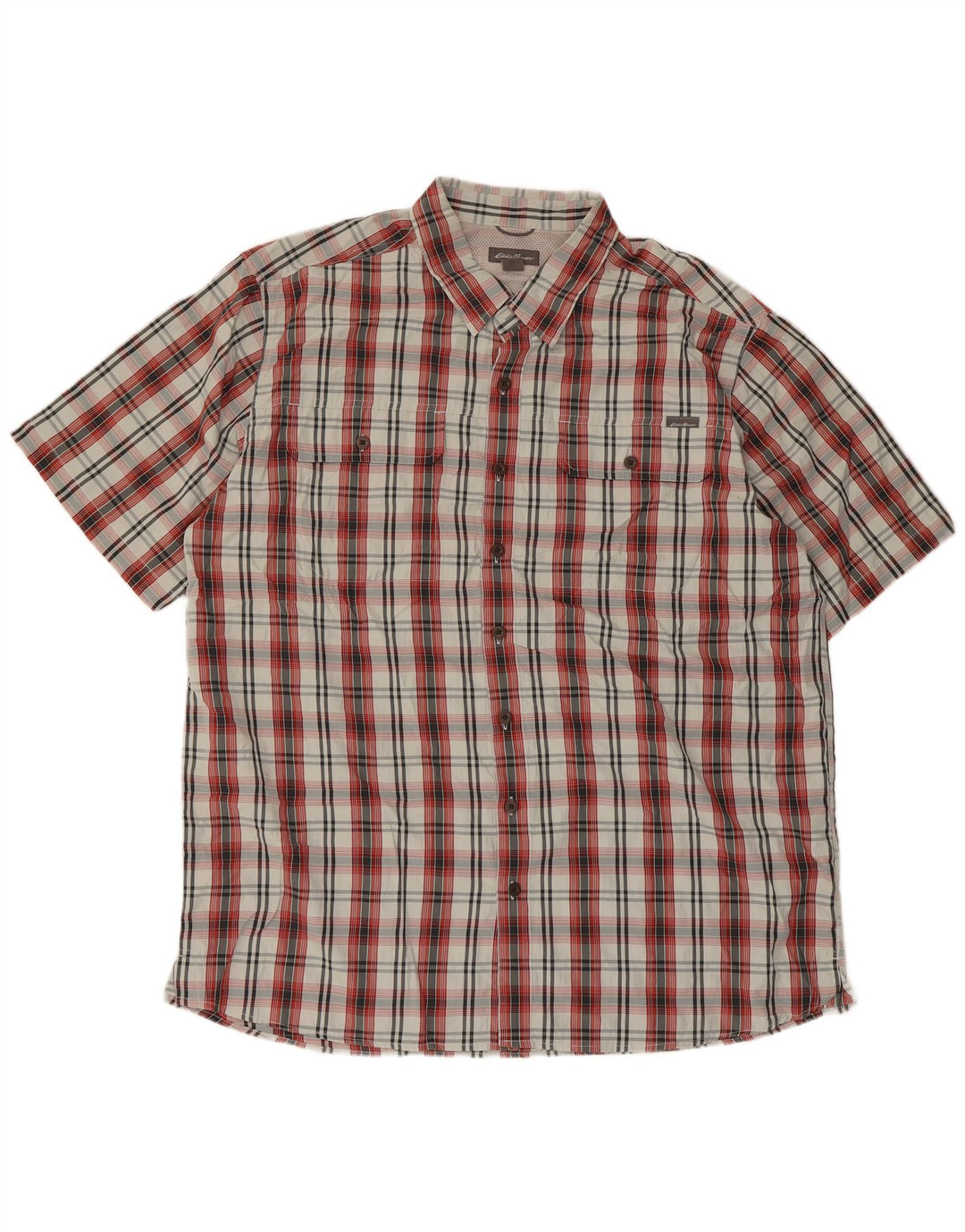 Eddie Bauer Męska koszula z krótkim rękawem XL, poliester w czerwoną kratę