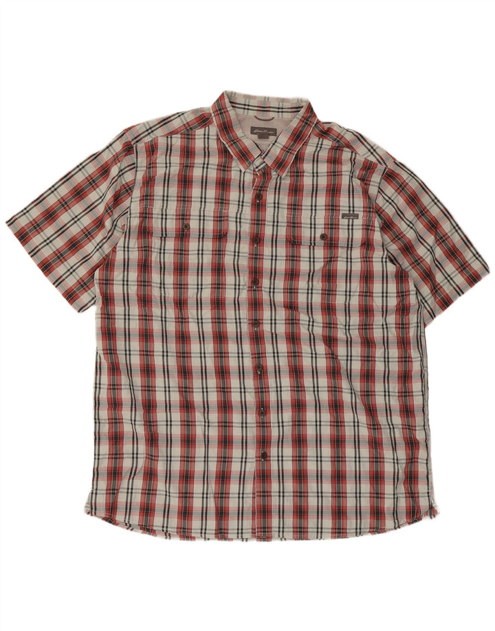 Eddie Bauer Męska koszula z krótkim rękawem XL, poliester w czerwoną kratę