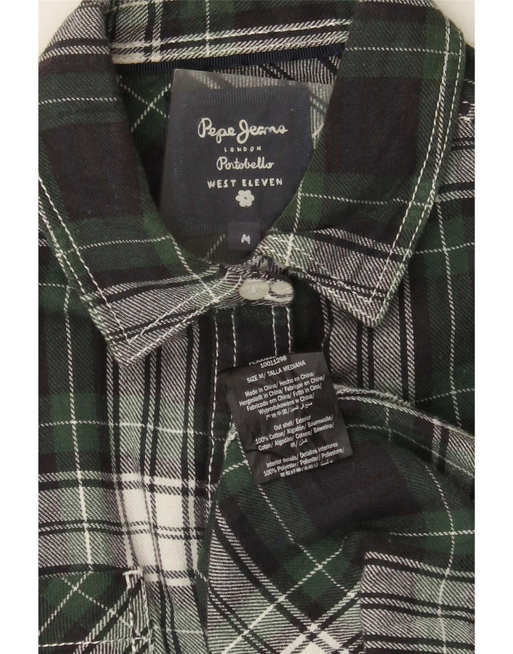 Damska koszula flanelowa PEPE Jeans UK 14, bawełniana w średnią zieloną kratkę