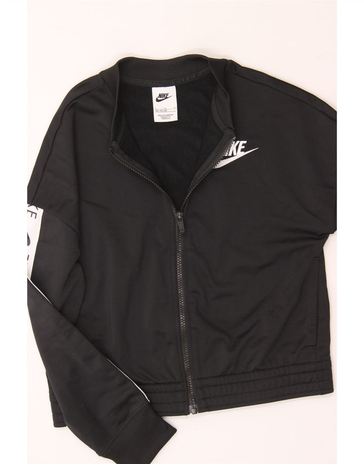 NIKE Boys Graphic Tracksuit Top Jacket 12-13 Years Large Black Polyester Vintage Nike and Second-Hand Nike from Messina Hembry 