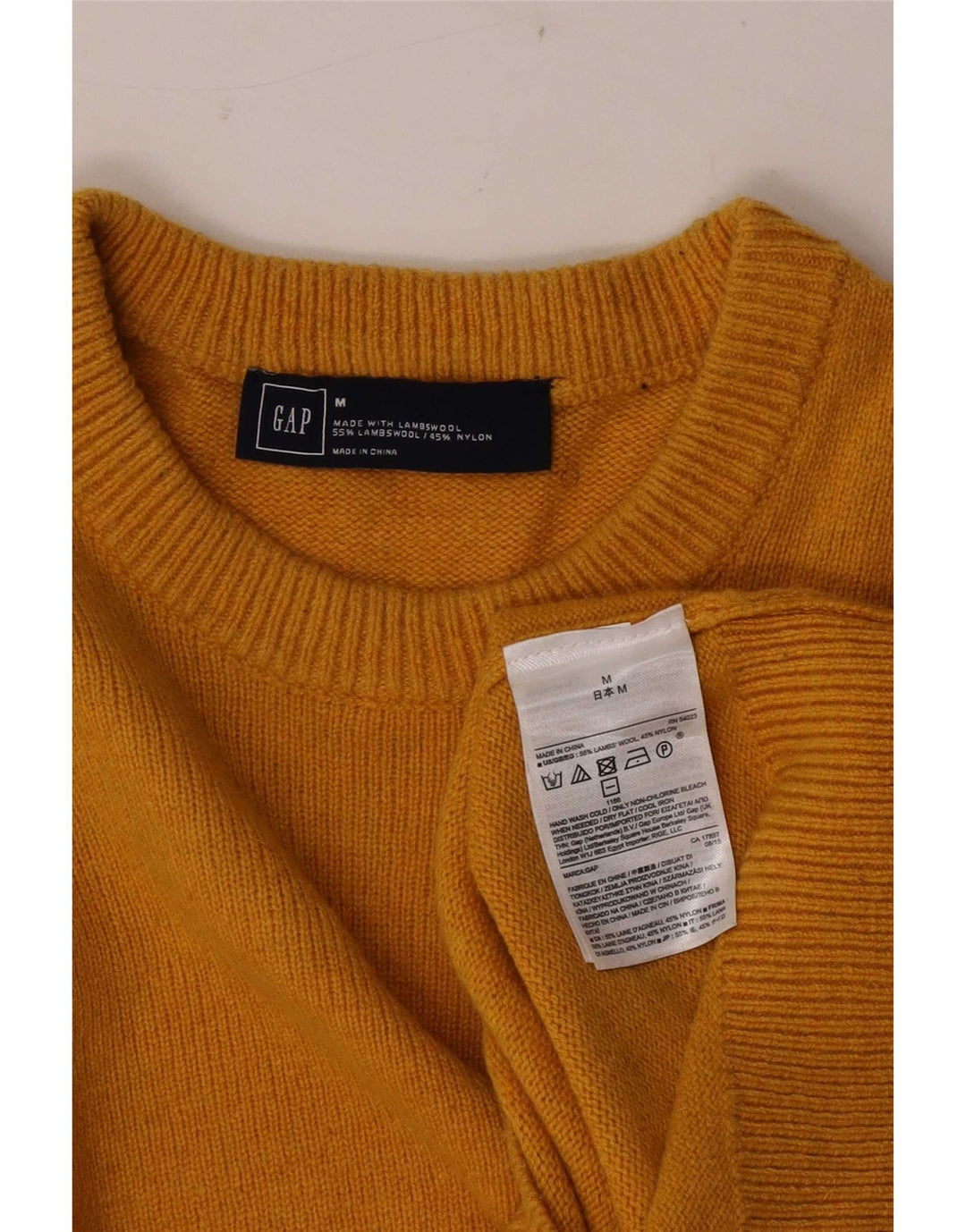 Męski sweter Gap z okrągłym dekoltem, średniożółty, z owczej wełny