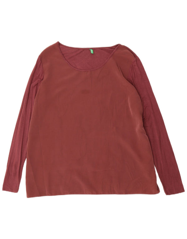 Damski top Benetton z długim rękawem UK 16, duży, bordowy, wiskoza
