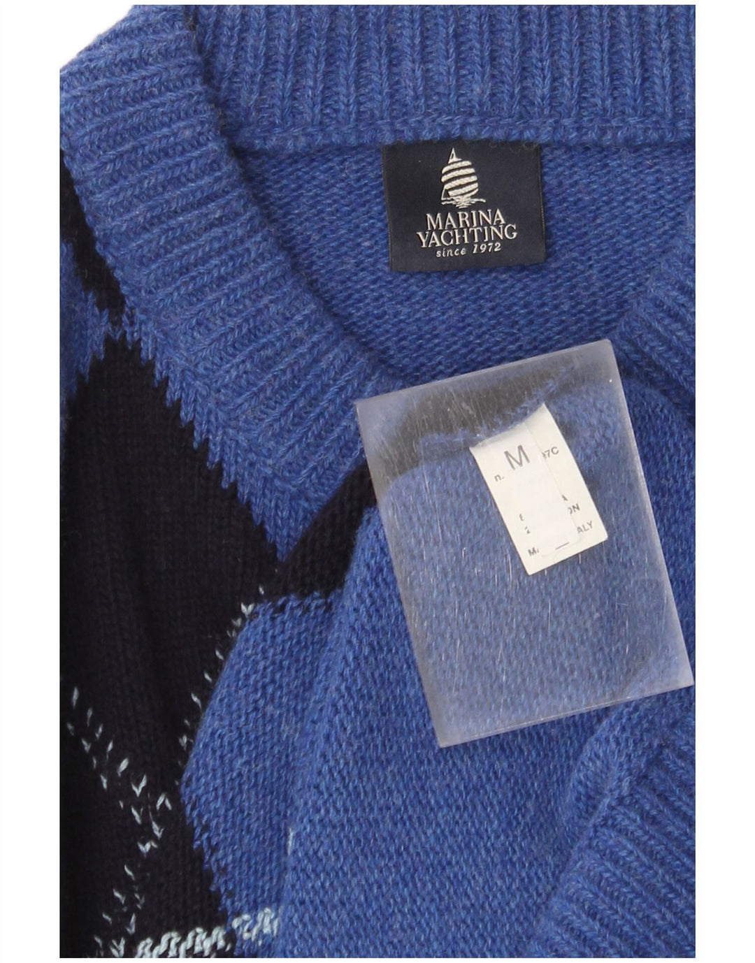 Męski sweter z okrągłym dekoltem Marina Yachting, średnioniebieski Argyle/Diament
